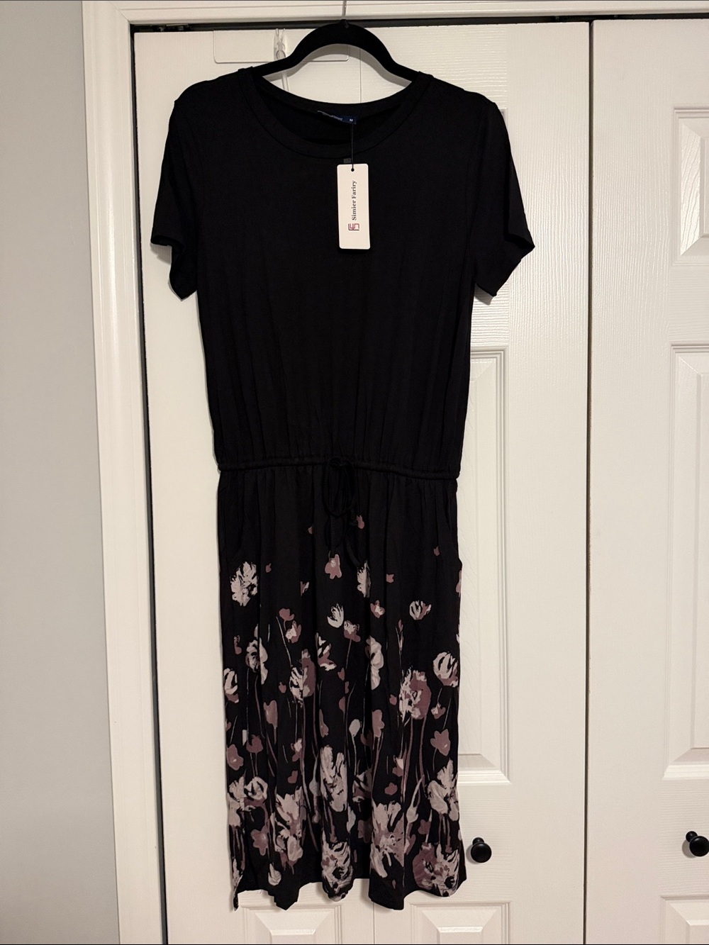 Simier Fariry lBlack Floral Tie-Waist Women's Dress